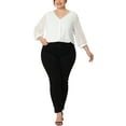 thumbnail image 2 of Agnes Orinda Women's Plus Size Lace Floral V Neck 3/4 Sleeves Button Blouse 1X White, 2 of 5