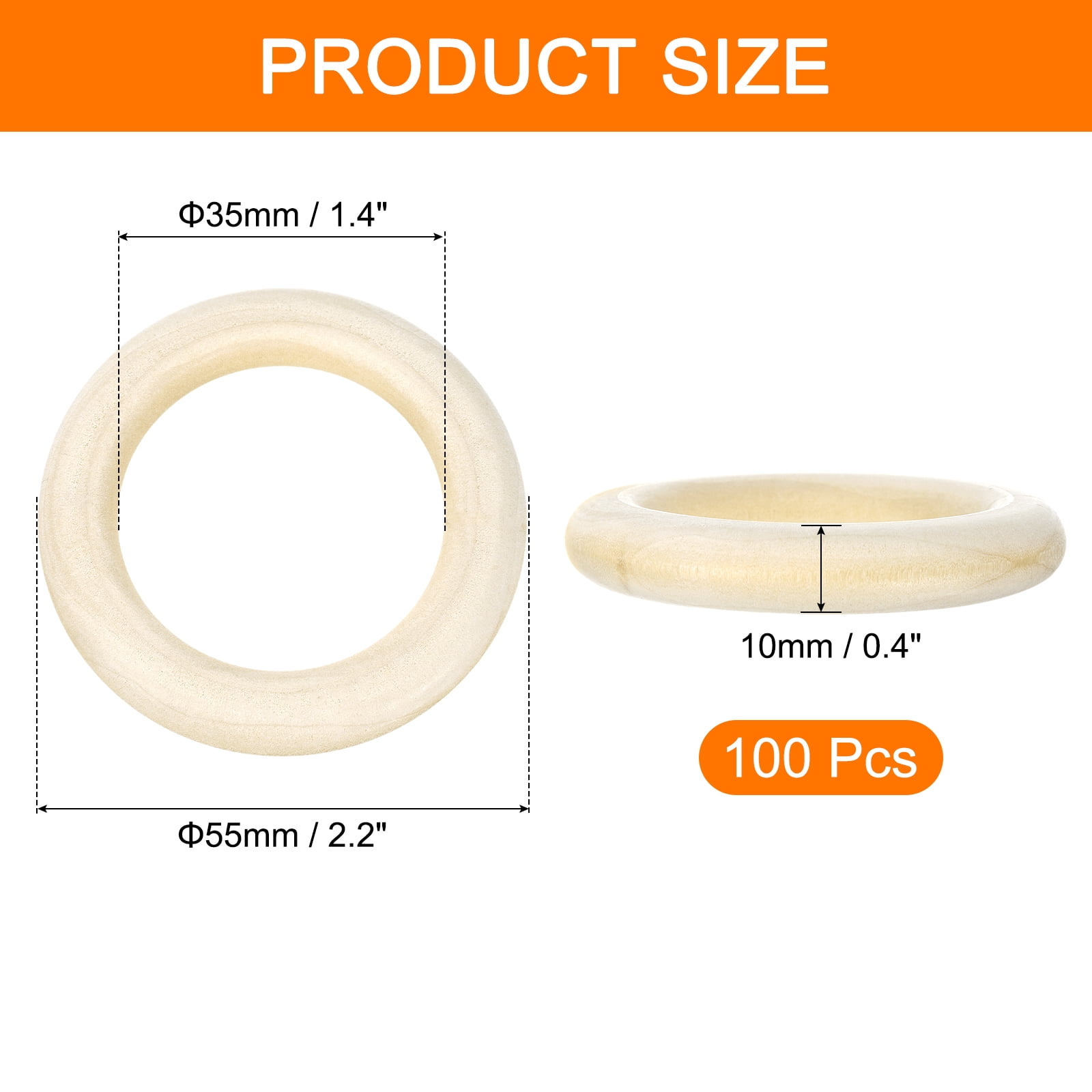 Unique Bargains 100Pcs Craft Ring Unfinished Solid Wood Pendant Connectors 2.2"