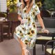 thumbnail image 3 of Easygdp Sunflowers Leaves And Birds para Vestido Transpirable de Mujer, Vestido Suelto de Manga Corta con Pliegues y Bolsillos para el Verano, 3 of 6