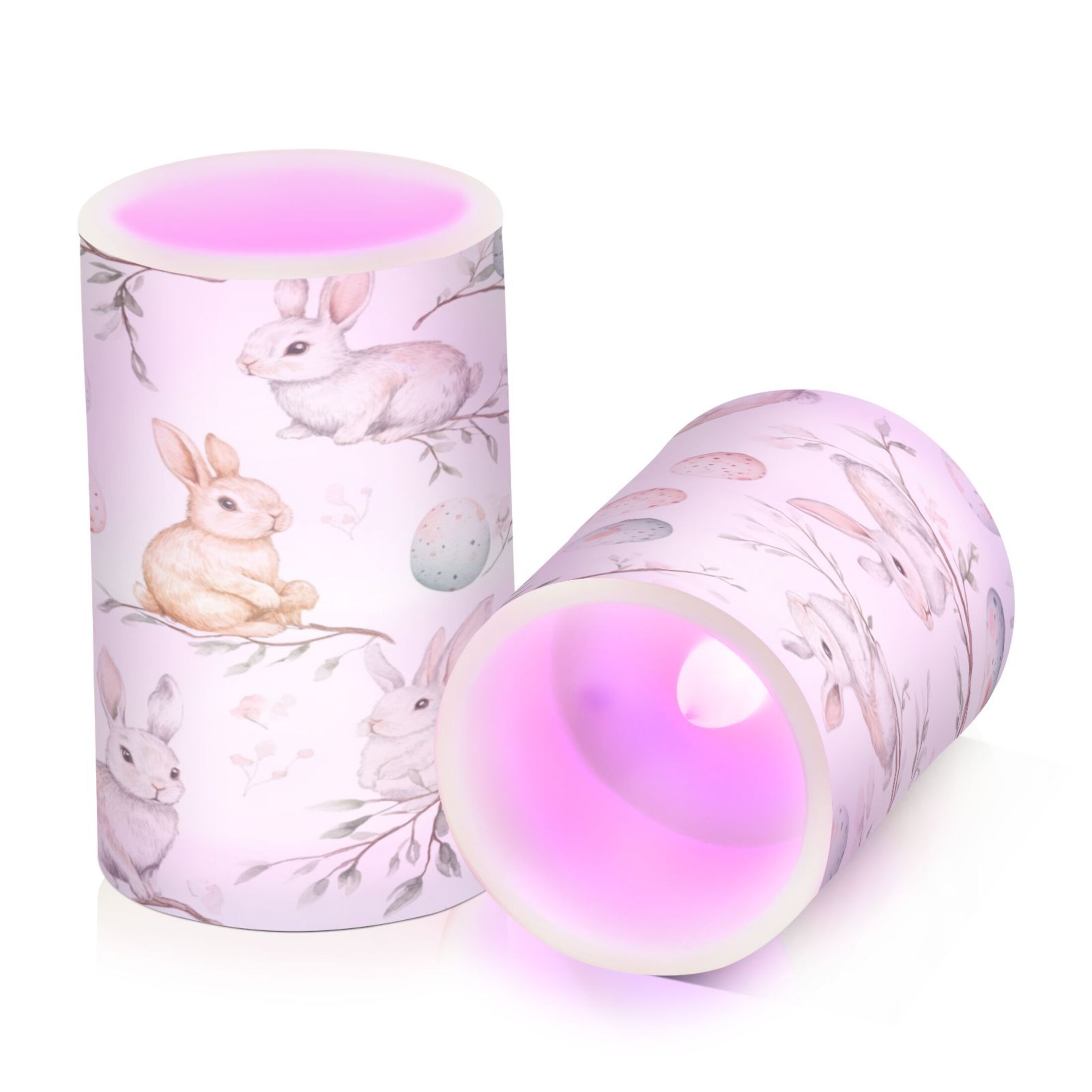 2 PCS Flameless Candles with Remote Timer LED Battery Operated Flickering Candle Light for Wedding Table Home Decoration Gifts Easter Bunnies and Willow Branches