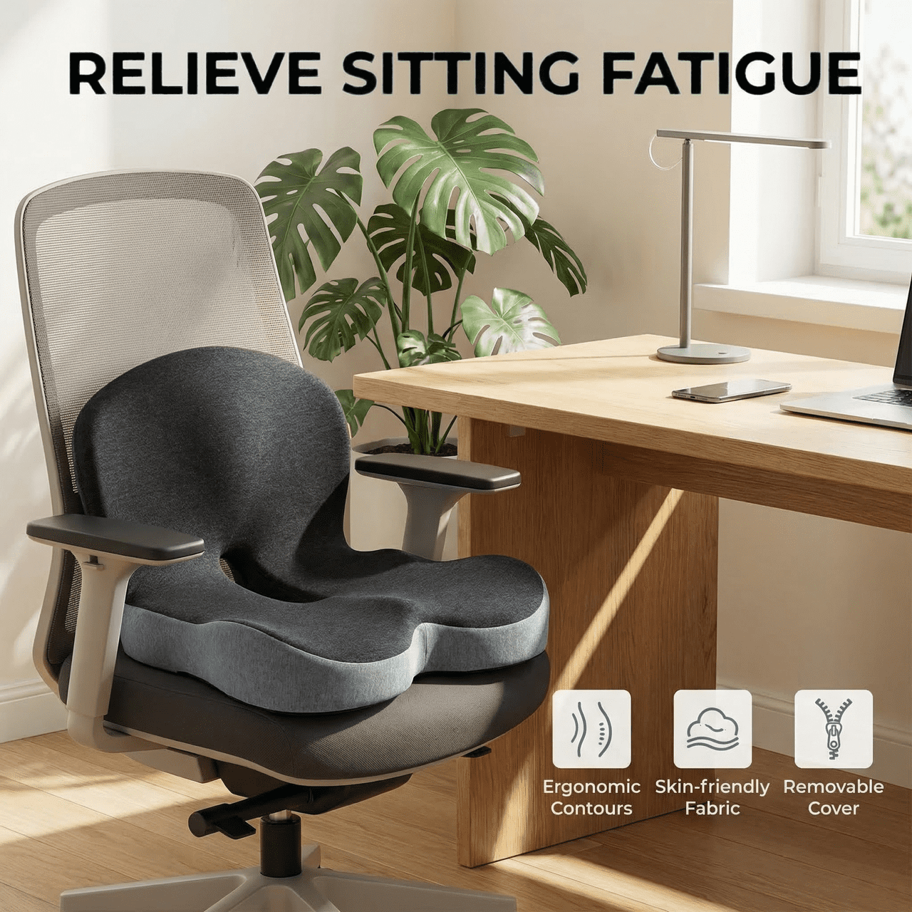 L-Shaped Memory Foam Seat Cushion for Office Chair & Car Seat, Ergonomic Sitting Cushion for Long Sitting Relief, Breathable Hip & Tailbone Support Cushion for Driving, Desk Chair, Wheelchair