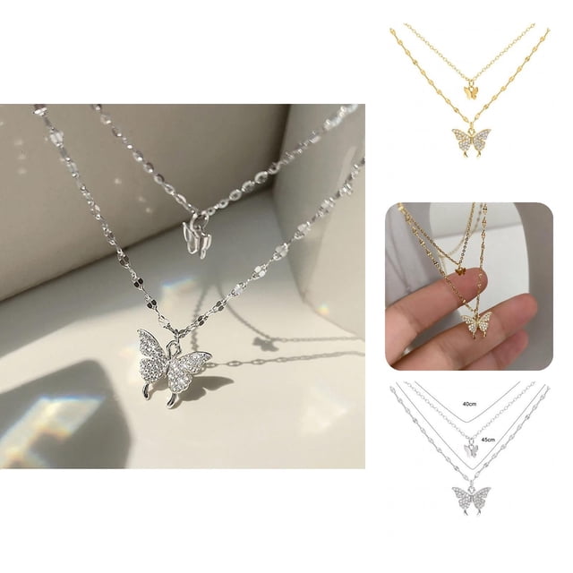 Butterfly Necklace Double Layer Rust-proof Alloy Butterfly pendant Personality Fashion Clavicle Chain for Women