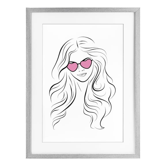 Stupell Industries Art Deco Leila Pink Heart Sunglasses Gray Framed Print Under Glass, 14 x 20, by Martina Pavlova