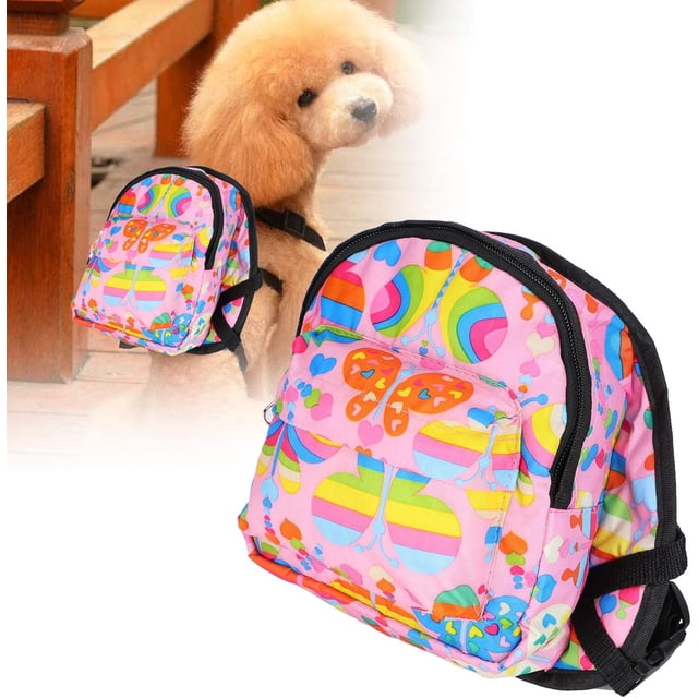 HUGFEGWE Pet Backpack, Cute Portable Puppy Travel Carrier Bags with Harness Leash, Multifunction Polyester Adjustable Breathable Pet Dog Backpack with Pull Strap for Dogs (L) CA919-155250