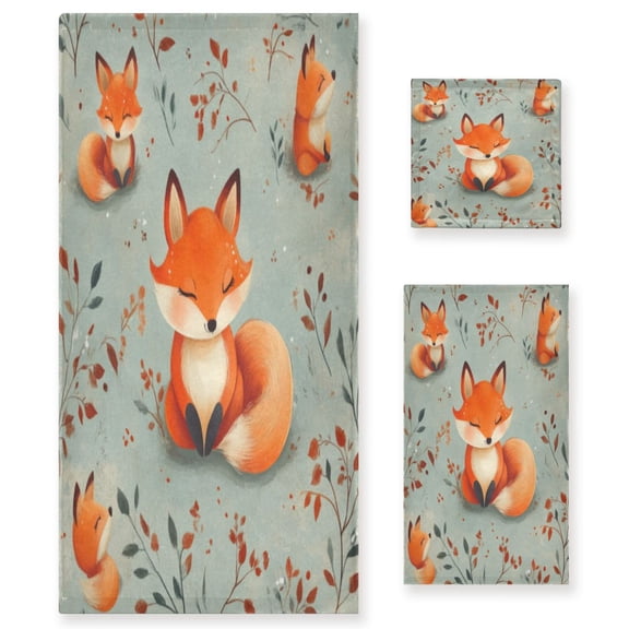 Three-Piece Towel Set Face Towel Towel Set Hand Towel Bath Towel Cotton Bath Towels Bath Towel Sets Hand Bath Towels Beautiful Fox