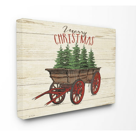 The Stupell Home Decor Collection Merry Christmas Tree Wagon Stretched Canvas Wall