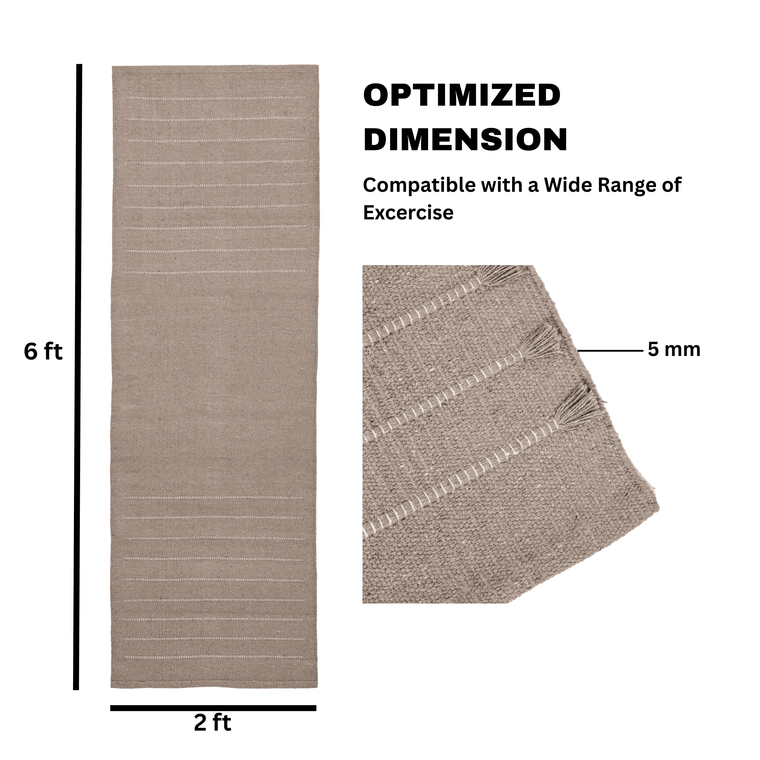 Sivi Herbal Organic Cotton Yoga Mat - Eco-Friendly Hand-Woven Non-Slip Rug - Thick & Comfortable (24”x72”x5mm) for Home Fitness & Yoga