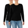 Time and Tru Women's Essential Pima Cotton Long Sleeve Crew Neck T-Shirt, 2-Pack