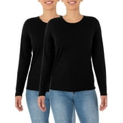 Time and Tru Women's Essential Pima Cotton Long Sleeve Crew Neck T-Shirt, 2-Pack