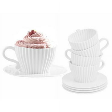 Vandue Cupcake Tea Set Silicone Cupcake Pans with Saucers (Set of 4)