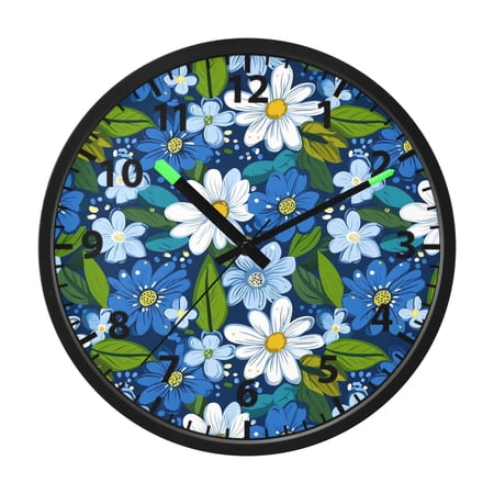 Little Blues Flower Three Wall Clock 12 Inch Voice Activated Night Light Silent Non Ticking