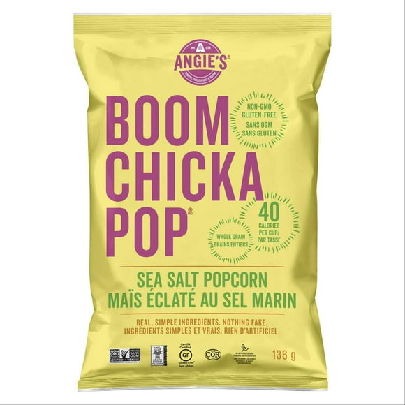 Angie’s BOOMCHICKAPOP® Ready-To-Eat, Gluten-Free, Non-GMO, Sea Salt Vegan Popcorn, 136 g, A cholesterol free, whole grain, Non GMO, Kosher, gluten free snack