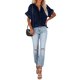 thumbnail image 4 of Txlixc, camisetas de manga corta para mujer, Color sólido/estampado, verano, cuello en V, blusas casuales sueltas, blusa, ropa de calle Txlixc Moda, 4 of 9