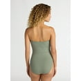 thumbnail image 4 of Time and Tru Women's and Women's Plus Ribbed Bandeau One Piece Swimsuit, Sizes XS-2X, 4 of 6