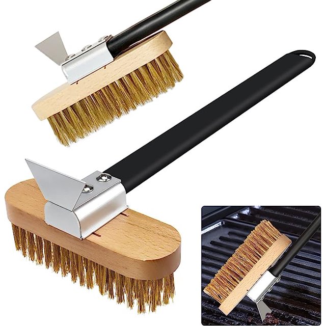 Cepillo ajustable para horno de Pizza con raspador, herramienta de limpieza para parrilla de barbacoa y horno con mango de Metal de 40cm, accesorios para horno de Pizza TUNC Sencillez