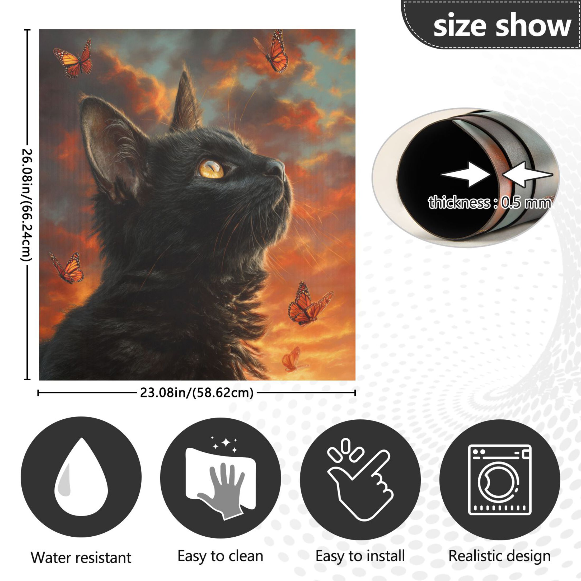 Dishwasher Magnetic Refrigerator Magnet Cover Sticker Home Decorative 23"x26" Lonely Cat and Orange Butterfly