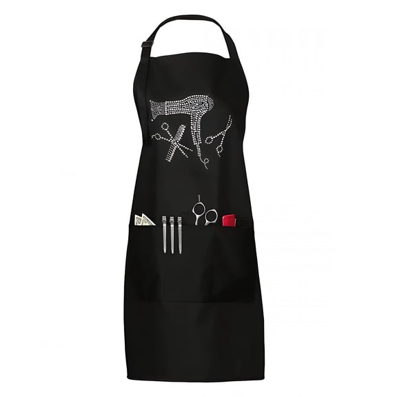 TELOLY Hair Stylist Apron with Rhinestone Tools for Hairdresser 3 Pockets and Long Ties
