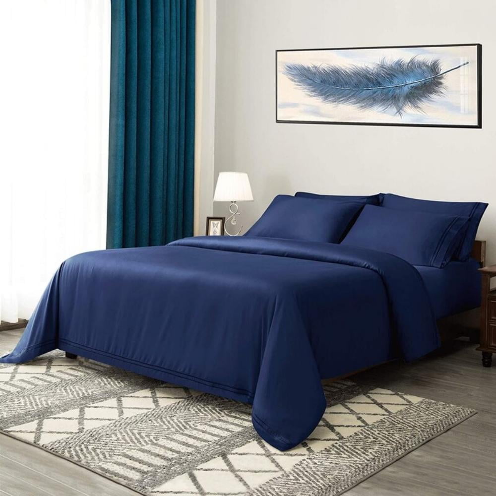 CHUN YI Bed Sets Duvet Covers with Button Closure and 2 Pillow Cases  (King/California King, Navy Blue)