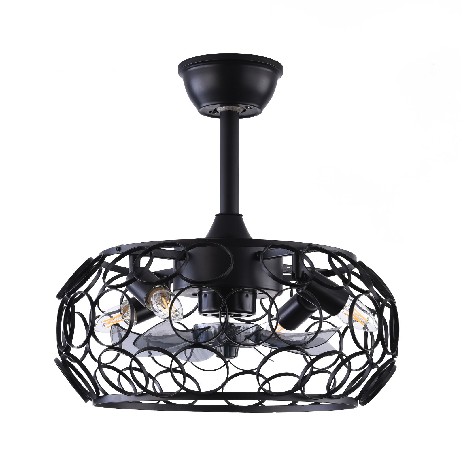 TFCFL 3 Speeds 18" Caged Ceiling Fan with Light Black Iron Metal Round