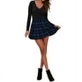 thumbnail image 4 of Women's Casual High Waist Plaid Pleated Flared Mini Skater Skirt, Blue, S US 4, 4 of 7