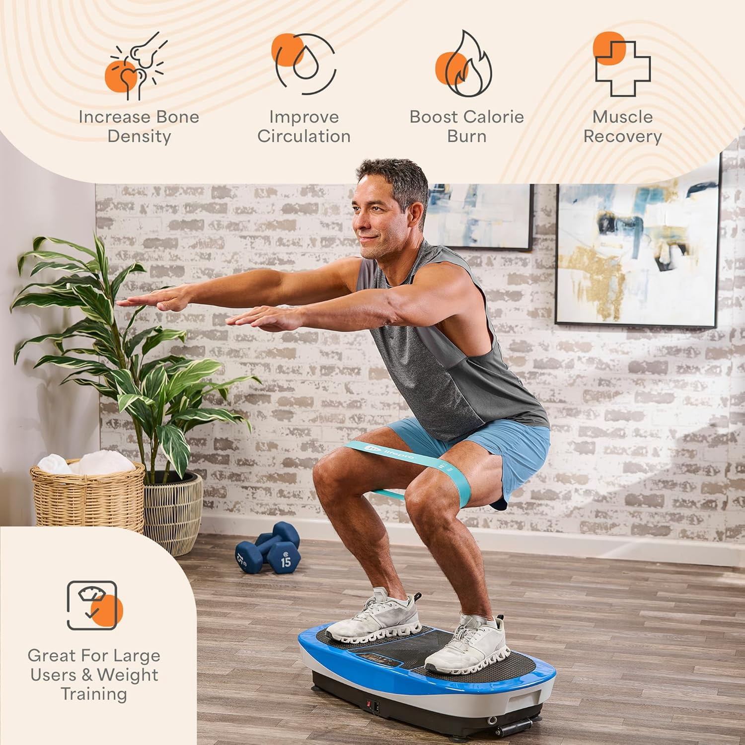Lifepro Rumblex Max 4D Vibration Plate Exercise Machine – Triple Motor Full Body Vibrating Plate for Weight Loss, Circulation, Recovery & Home Fitness Training - Blue