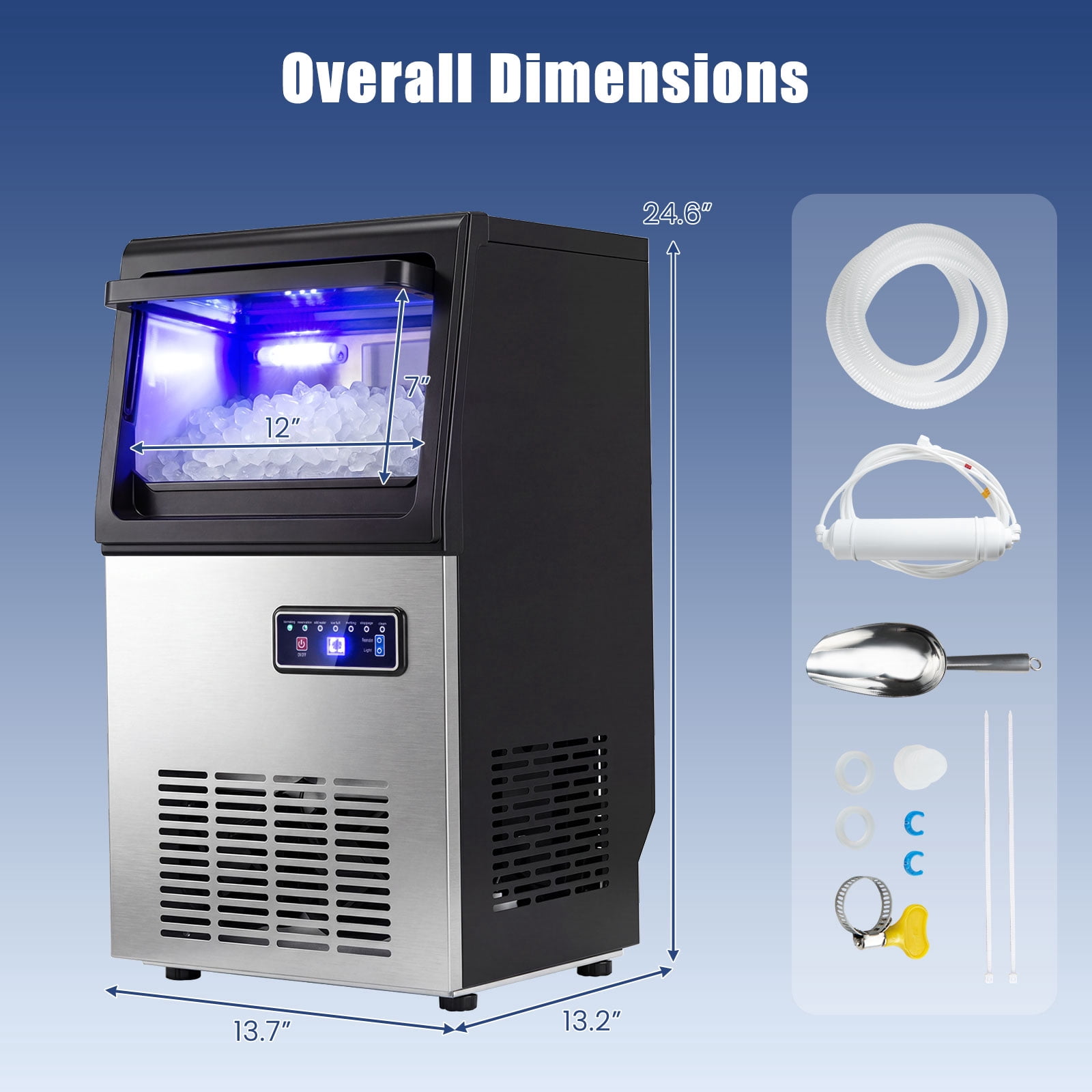 Costway Commercial Nugget Ice Maker, 90 LBS/24H Freestanding Undercounter Ice Machine