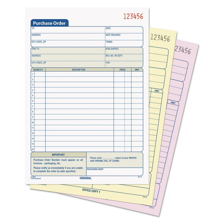 Purchase Order Book, 15 Lines, Three-Part Carbonless, 5.56 x 8.44, 50 Forms Total Purchase Order Book, 15 Lines, Three-Part Carbonless, 5.56 x 8.44, 50 Forms Total