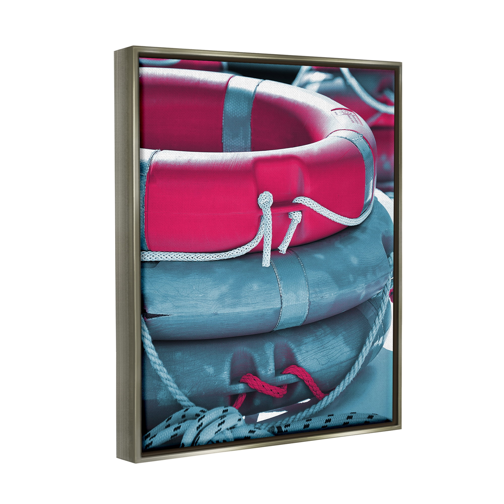 Stupell Industries Nautical Life Buoys Nature Photography Gray Floater Framed Canvas Art Print Wall Art, 25 x 31