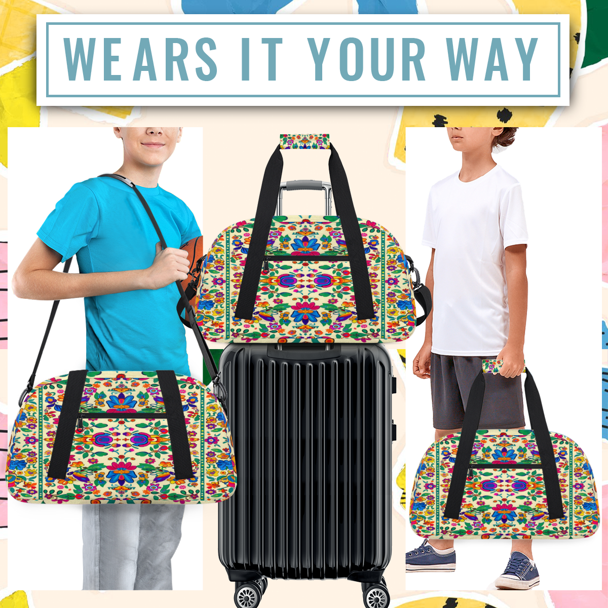 Herdesigns Sports Duffle Bags Travel Duffle Bag Gym Bag Birds Colorful Flowers Mexican Weekender Travel Bag Waterproof Overnight Bag Carry On Travel Tote Bag Dance Bags