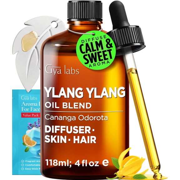 Gya Labs Ylang Ylang Essential Oil with Aromatherapy Stone for Diffuser, 4 Fl Oz – Sweet Floral Exotic Aroma for Perfume Blends, Massage, Skin Care, DIY Candles & Soap Making