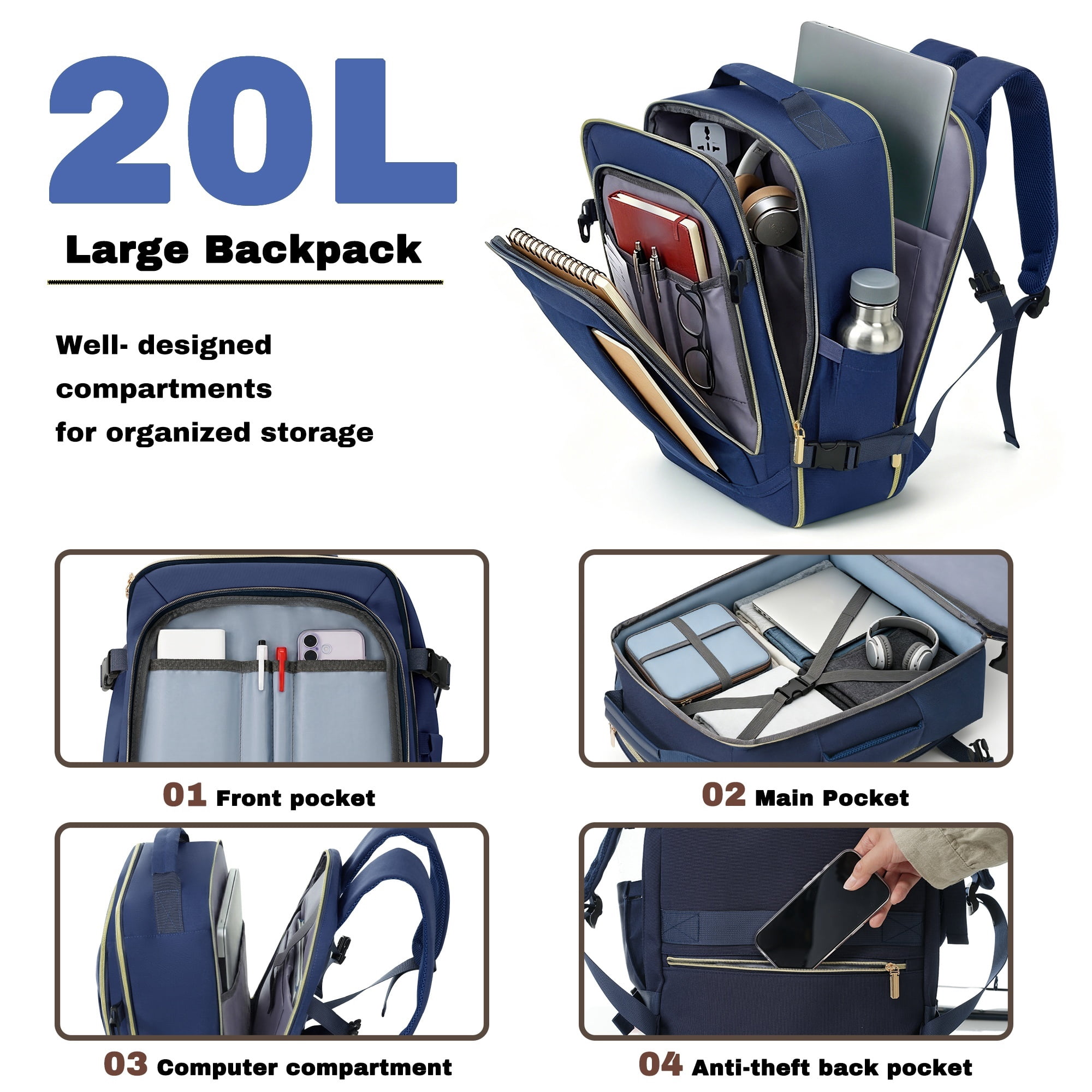 Euroco 3 Piece Luggage Sets, 28 Inch Checked Suitcase with TSA Lock & Spinner Wheels, ABS+PC Hardshell Suitcase Set with Travel Bag for Men Women,Navy