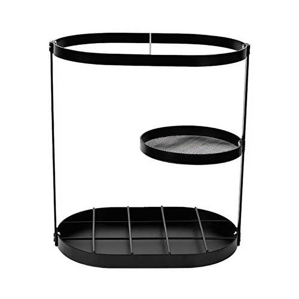 Black Metal Umbrella Stand Rack, Assembled Umbrella Storage Holder, Bucket Shelf Freestanding Entryway Base Drip Tray Long & Short Folding Umbrella For Home Office