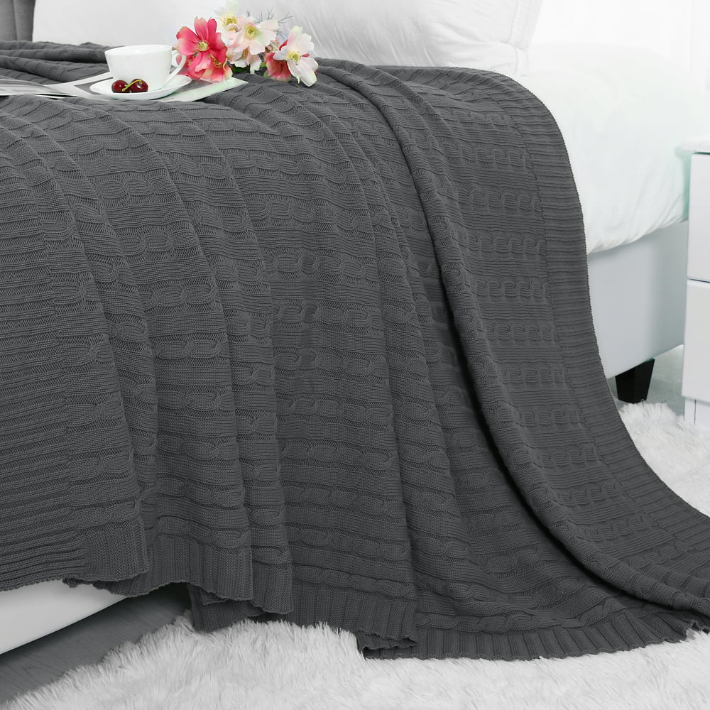 Super Soft Warm 100% Cotton Cable Knit Throw Blanket for Sofa Couch ...