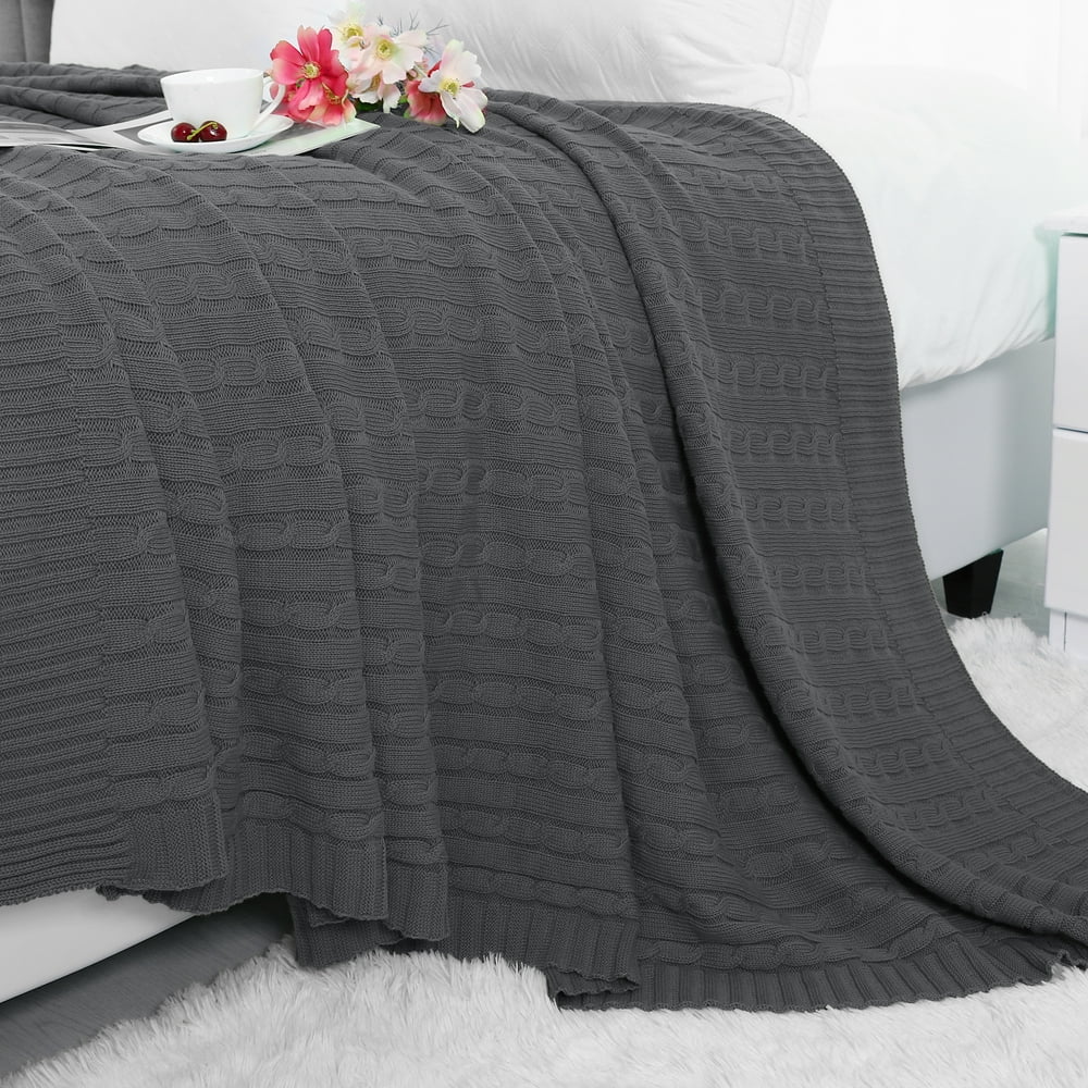 Super Soft Warm 100 Cotton Cable Knit Throw Blanket for Sofa Couch