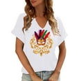 thumbnail image 2 of Fengqque Women's Carnival Printed Fashion Daily Short Sleeve V-neck Casual Waist-cinching Shirt White XL(XL), 2 of 7