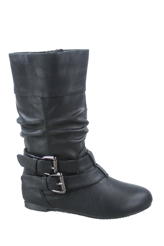 Unisex Kids' Boots Cushioned Insole Buckles Mid Calf, Narrow Fit, Black, Size 4