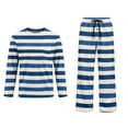 thumbnail image 4 of Mens Striped Sleepwear Set Long Sleeve Pocket Top Drawstring Elastic Waist Button Fly Long Pajama Pants Indoor Home Outfit, 4 of 8