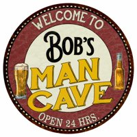 Bob's Man Cave 14" Round Metal Sign Kitchen Bar Red Wall Décor MR14129005