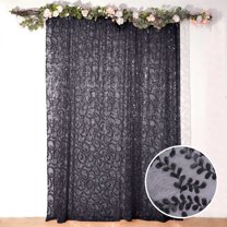 BalsaCircle 8x8 feet Black Embroidered Leaves Sequined Tulle Backdrop Curtain Panel Party Events Decorations