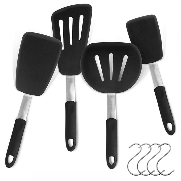 4 Pack Flexible Silicone Spatula, Turner, 600F Heat Resistant, Ideal for  Flipping Eggs, Burgers, Crepes and More, Black 