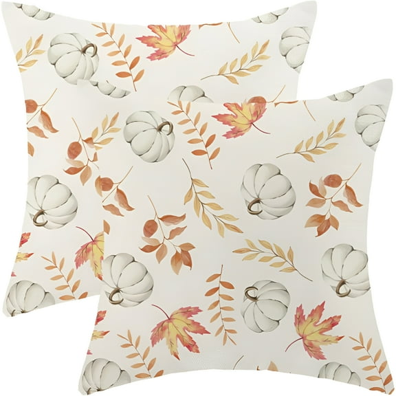 AUQ Fall Pillow Covers 18x18 Set of 2 Pumpkin and Maple Leaf Fall Decor Pillowcase Linen Autumn Thanksgiving Decorative Outdoor Throw Pillow Covers Warm Tones Farmhouse Cushion Case for Couch Home