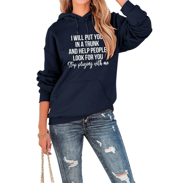 Sudadera con capucha de manga larga con cordón, holgada, cómoda, diseño de patrón de letras, sudadera de poliéster para mujer para uso diario