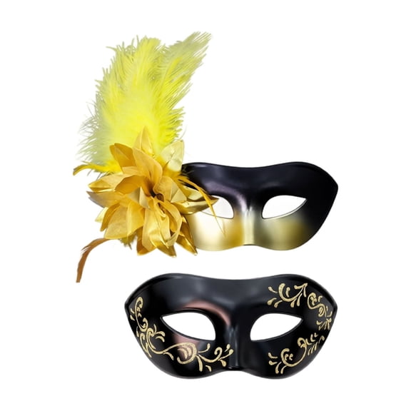 Women's Mask Set, Masquerade Mask for Couples, Gold Masquerade Mask for Women, Masks for Masquerade Party, Elegant Two-Piece Black-Gold Eye Mask Kit for Halloween, Themed Prom,