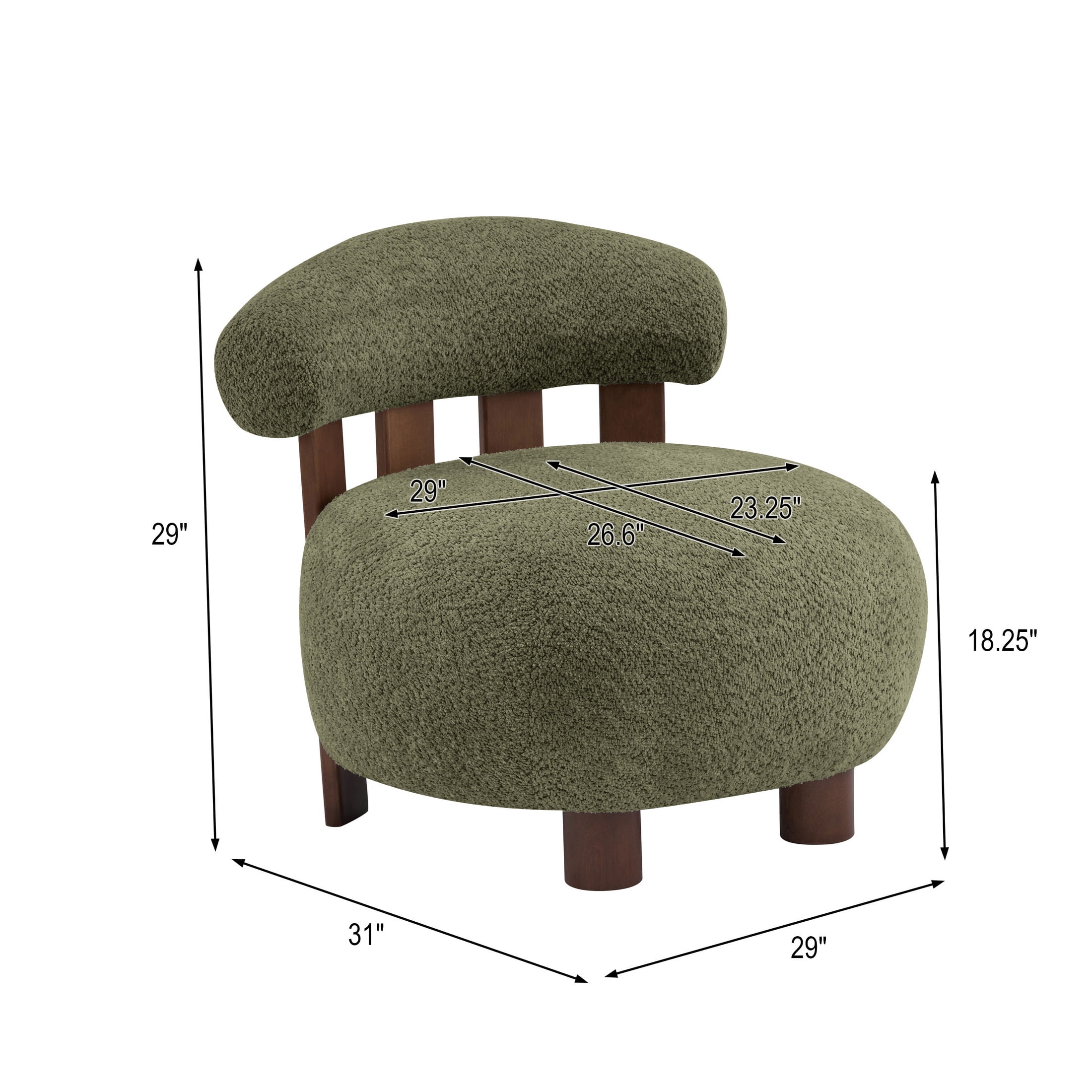 Christopher Knight Home Modern Boucle Slipper Accent Chair with Upholstered Plush Seat, Wood Legs, Olive Green, Set of 2