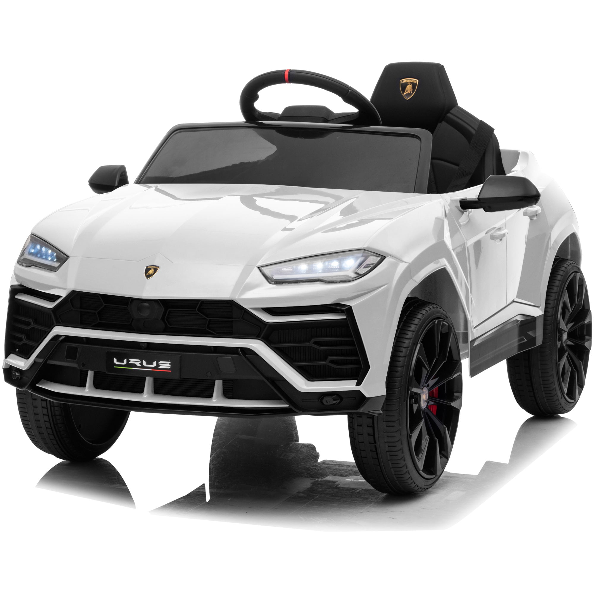 WHITE ELECTRIC RIDE ON CAR WITH REMOTE CONTROL LAMBORGHINI STYLE HYDRAULIC DOORS 