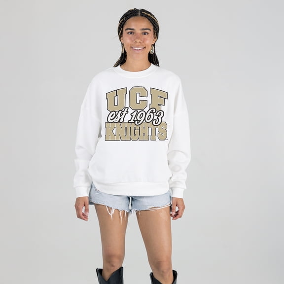 Women's Gameday Couture White UCF Knights Oversized Faded Formation Premium Fleece Sweatshirt