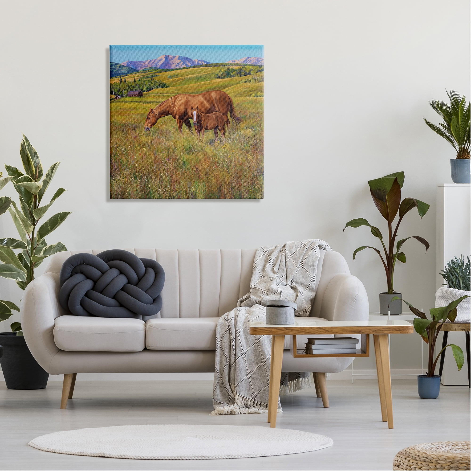 Stupell Industries Horses Grazing in Meadow Animals & Insects Painting Gallery Wrapped Canvas Print Wall Art, 30 x 30