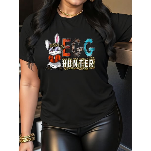 Camiseta De Mujer De Verano Ligera Básica Para Mochilero, Camping, CaminarEaster Bunny Graphic Tee for Women - Casual Fashion Round Neck Short Sleeve T-Shirt with Leopard Print Bandana & Colorful Eg