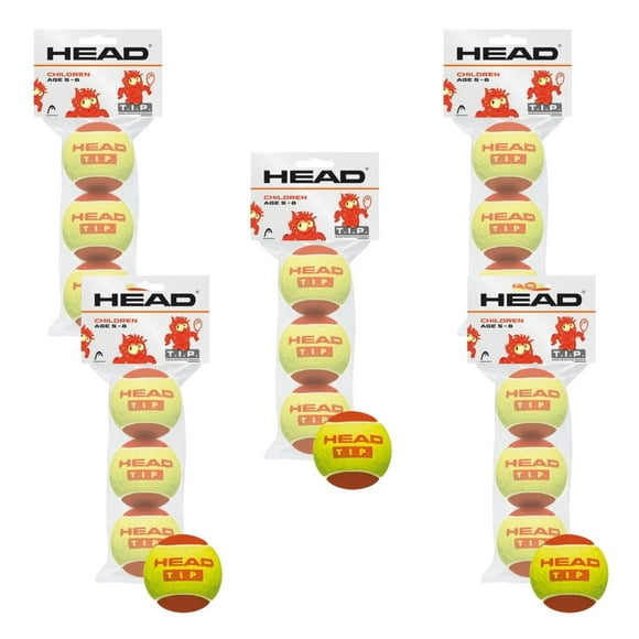 Pack 5 botes de 2 pelotas Head Tennis TIP Roja Niños amarillo