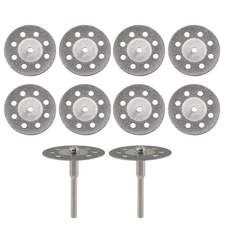 

Carevas 10pcs Diamond Cutting Wheels 22mm Diameter Cut Off Discs with 2pcs 3mm Mandrels Replacement for Dremel Rotary Tools